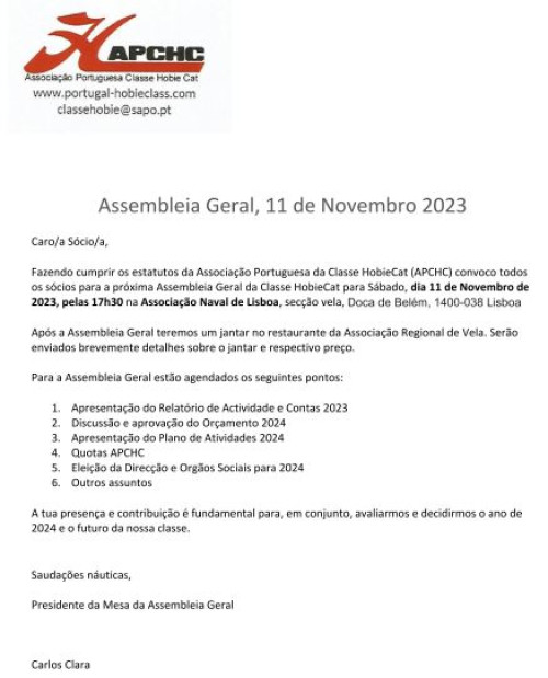 Assembleia-Geral APCHC - 11 Novembro 2023 - 17h30